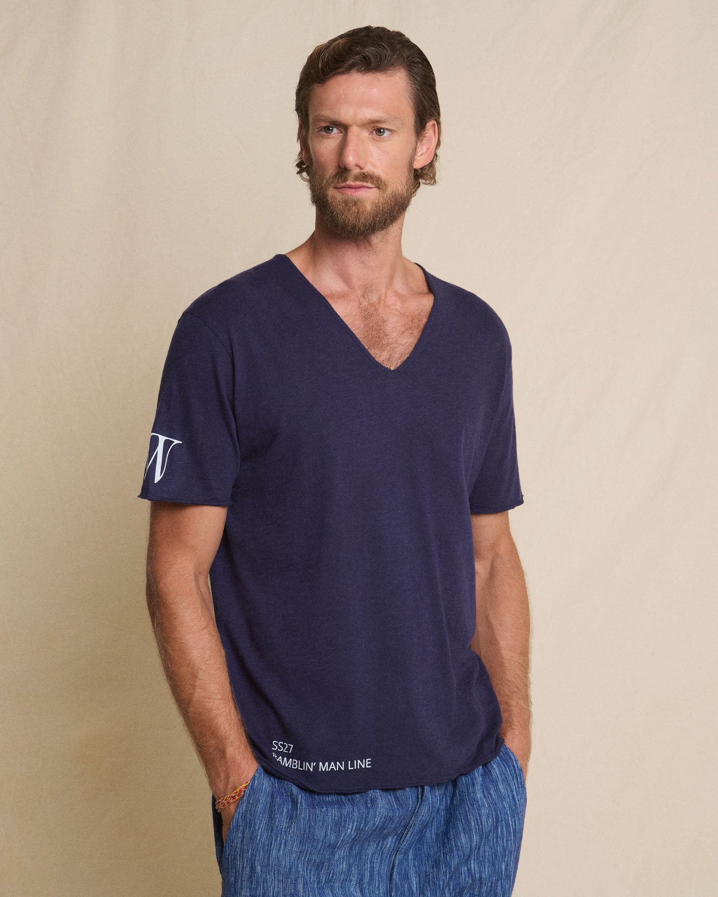 V NECK GRAPHIC TEE - TANGLED UP IN BLUES