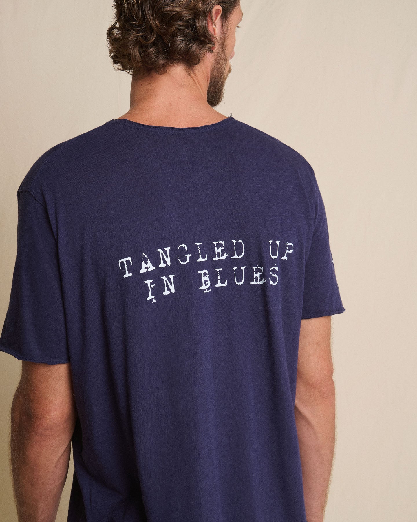 V NECK GRAPHIC TEE - TANGLED UP IN BLUES
